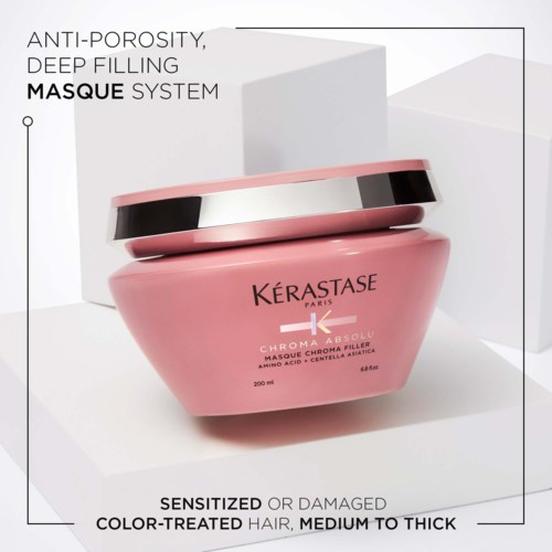 Pink hair mask jar for damaged or color-treated hair, 200ml, anti-porosity deep filling system.