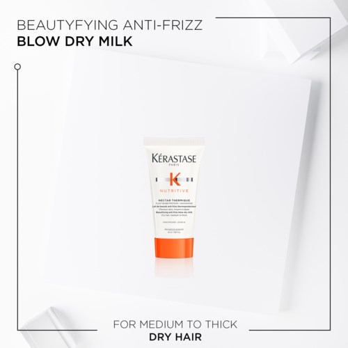 Bild av en hårvårdsprodukt kallad Blow Dry Milk för medium till tjockt torrt hår från Kerastase.