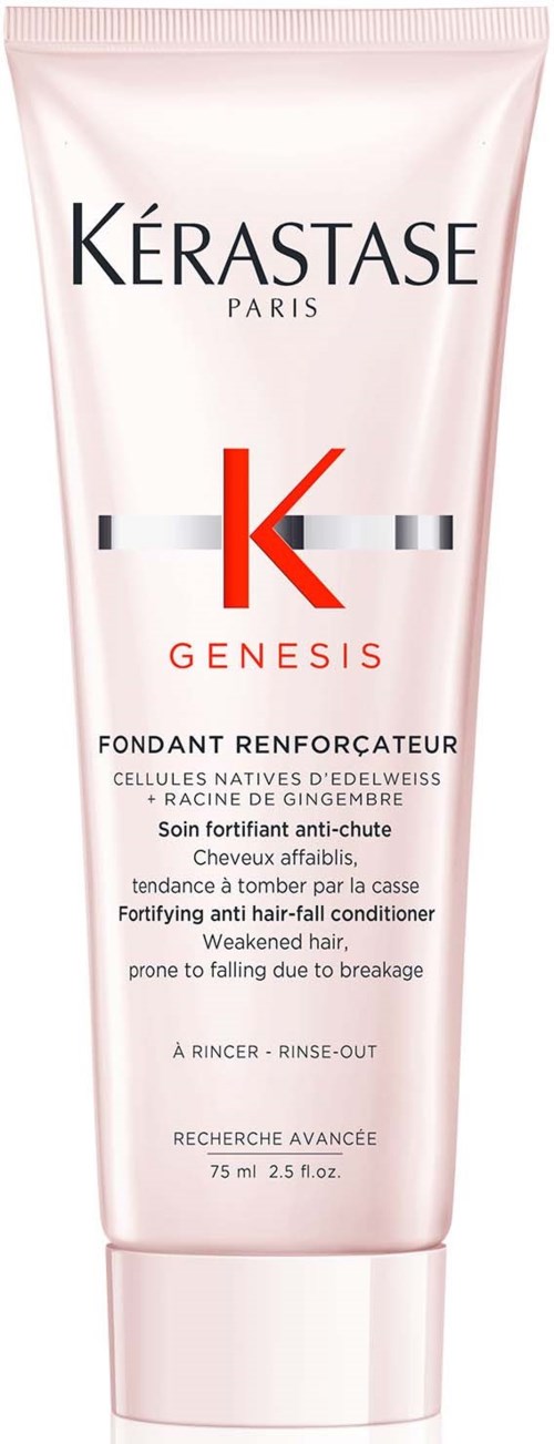 Kérastase Genesis styrkende hårbalsam i lyserødt tube. Indeholder ingefærrod og styrker skørt hår. 75 ml.