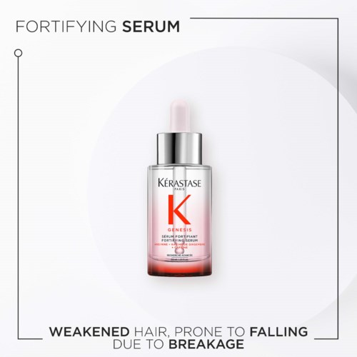 Kérastase Genesis Fortifying Serum helps strengthen weak, falling hair to prevent breakage.