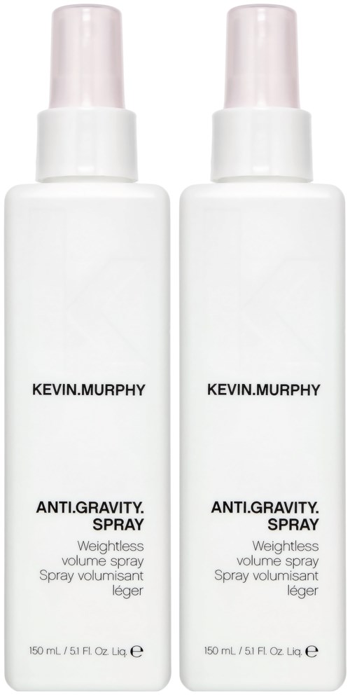 Two white bottles of Kevin Murphy Anti.Gravity Spray, 150ml, with spray nozzles, for lifting hair volume.