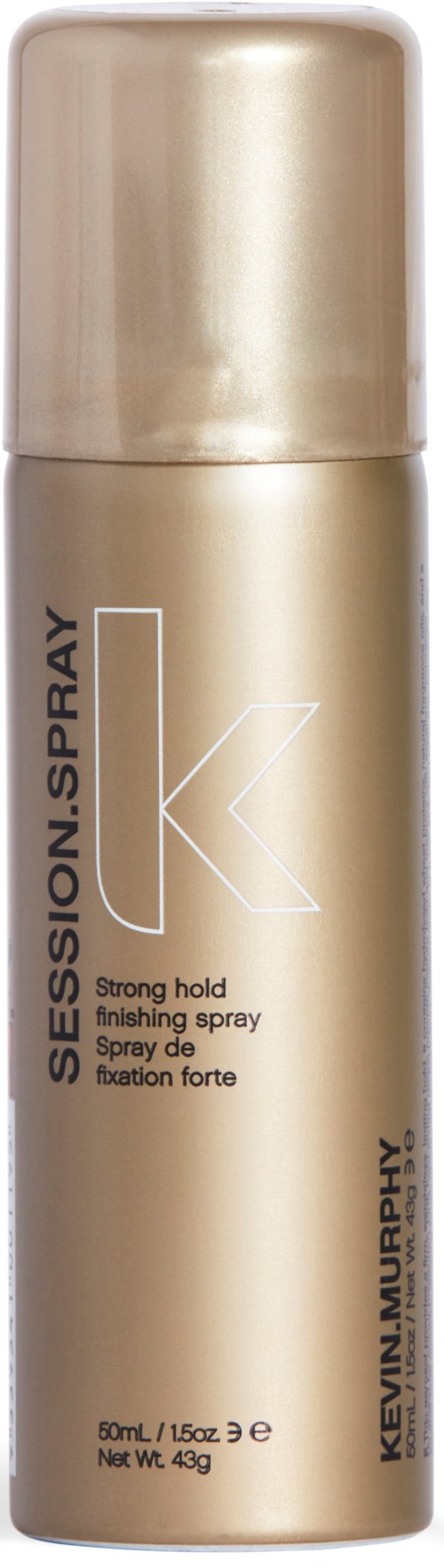 En gullfarget sprayboks fra Kevin Murphy med stor K og produktdetaljer.