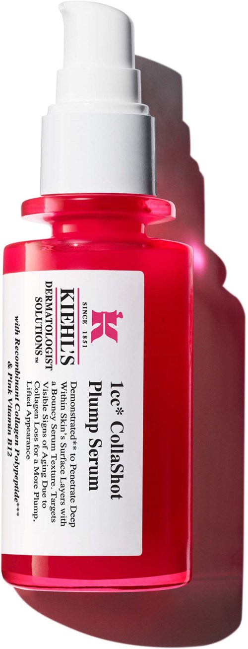 En rosa hudvårdsflaska med vit pump och etikett för KLH Lice & Callus Pump Serum.
