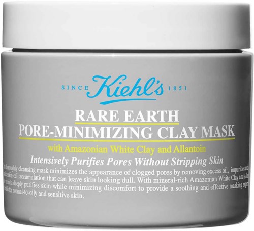 Kiehl's Rare Earth Pore-Minimizing Clay Mask med vit lera och allantoin, för djup rengöring av porer och hudkomfort.