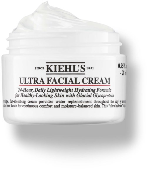 Et glas Kiehl's Ultra Facial Cream med lidt creme på toppen.