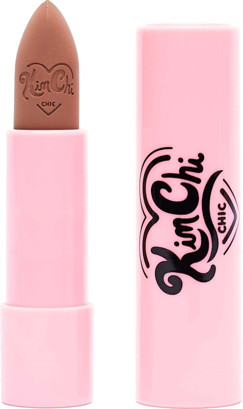 Pink lipstick tube with the brand name 'Lip Chic' in black, partially twisted open showing the lipstick.