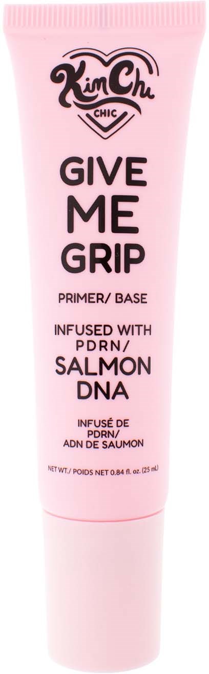 Roze tube met Give Me Grip primer met zwarte en witte tekst en logo bovenaan.