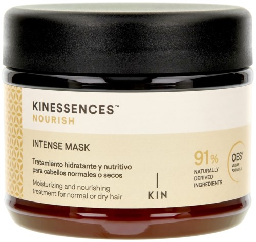Słoik Kinessences Nourish Intense Mask do włosów normalnych lub suchych, zawiera 91% składników naturalnych.