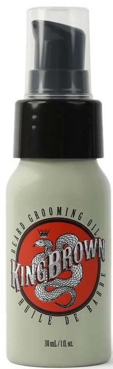 A white spray bottle with a black pump and transparent cap, featuring a logo with a snake and the text "King Brown".
