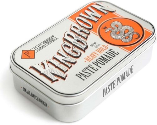 A tin of King C. Gillette hair pomade with orange and white design, logo, and text on the front.