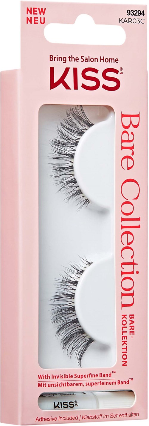 Verpackung für Wimpern, rosa Karton, zwei Paare langer, dicker Wimpern, mit Produktbeschreibung.