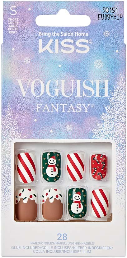 Weihnachtliche Nagelaufkleber mit Schneemännern, roten und weißen Streifen sowie festlichen Mustern.