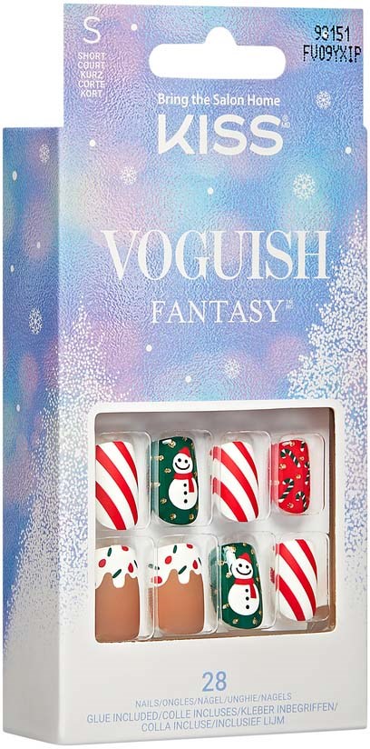 Weihnachtliche Nagelsticker in Rot, Weiß und Grün mit Schneemännern und festlichen Mustern.