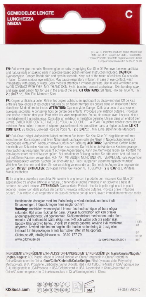Ett rött och vitt förpackning med text på flera språk, troligen för en hälsorelaterad eller skönhetsprodukt.