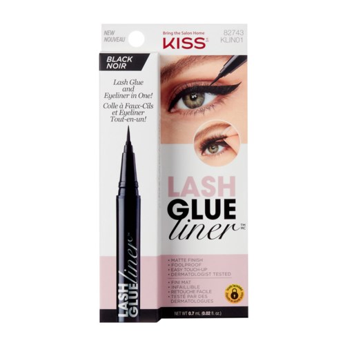 Boksen viser et øye med eyeliner, produktnavn og svart eyelinerpenn for øyevipper og eyeliner.