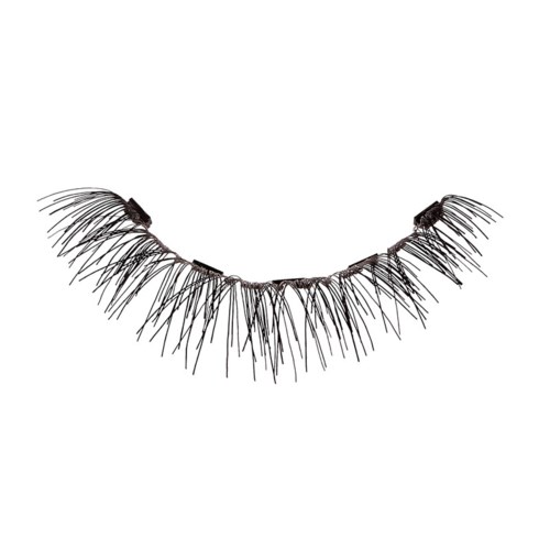 Ein Satz langer, dicker Wimpern mit gebogener Form und schwarzer Farbe.