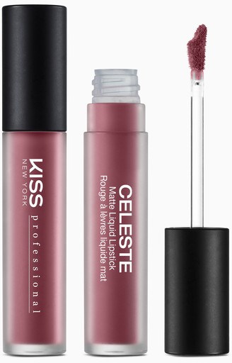 Läppglansbehållare med applikator, rosa färg, och svart lock. Text visar varumärke och produktdetaljer.