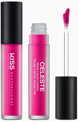 Bildens visar en rosa läppfärg med svart lock, produktnamnet och detaljer är tryckta på den.