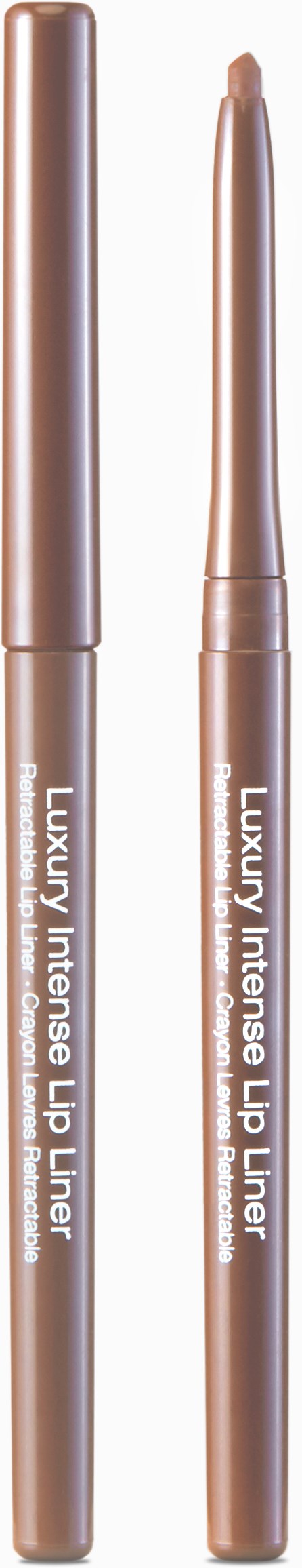Två läppennor märkta "Luxury Intense Lip Liner" i en ljus rosa färg.