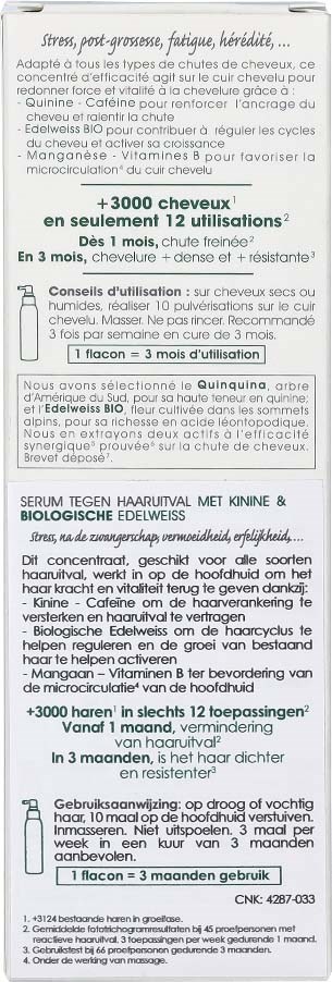 Text-based information about a hair care product, including usage tips and ingredients, in multiple languages.