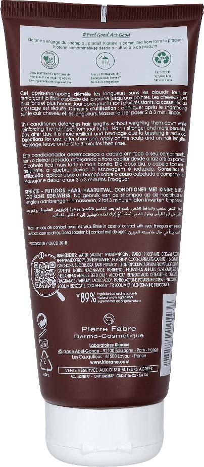 It is a brown tube of hair conditioner with white cap, contains text and symbols, and mentions Pierre Fabre and hair care.