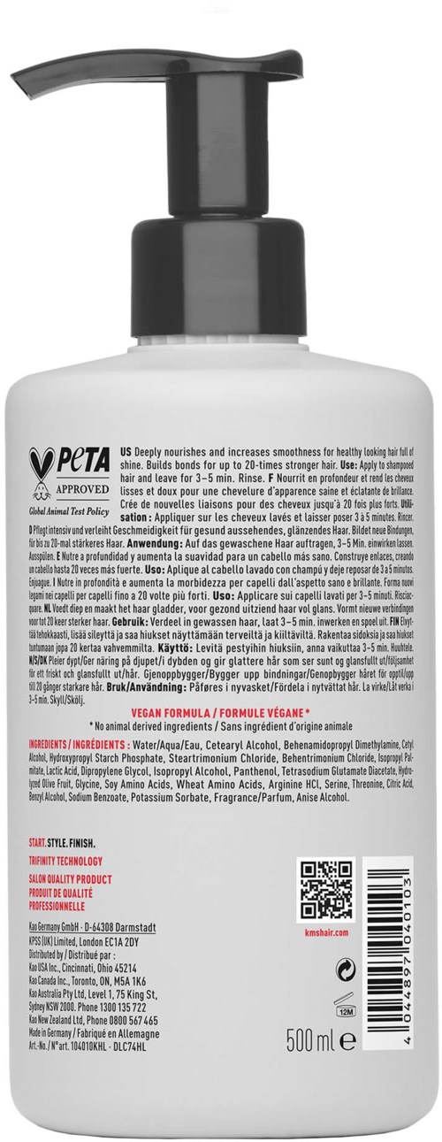 Eine weiße Flasche mit schwarzer Pumpe und kleinem Text, gekennzeichnet mit PETA-Logo und 500 ml Fassungsvermögen.