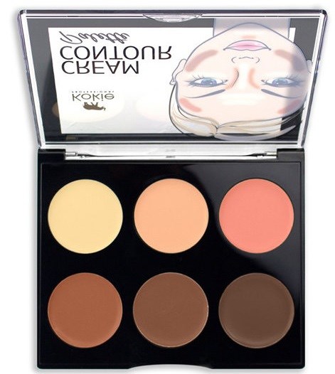 Seks runde makeup blush i gul, fersken, pink, brun, mellembraun og mørkbrun. Kompakt med spejl.
