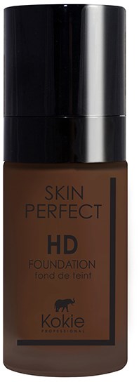 En brun foundationflaske med svart kork, merket 'Skin Perfect HD Foundation' av Kikie.