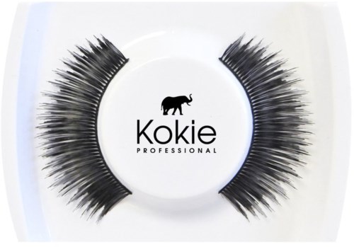 Falske vipper med svart og hvit emballasjedesign, med en logo som har en liten elefant og ordene 'Kokie Professional.'