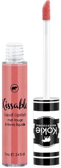 Ein rosa Lippenstift mit schwarzen und weißen Streifen auf dem Deckel und Applikator.