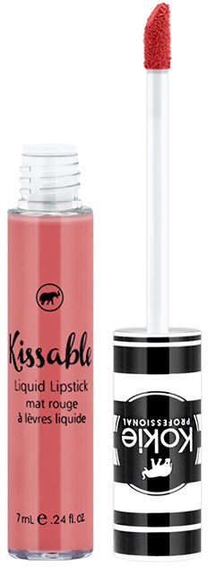 Ein Lipgloss-Röhrchen mit Applikator, rosa, und einem schwarz-weiß gestreiften Schraubverschluss.