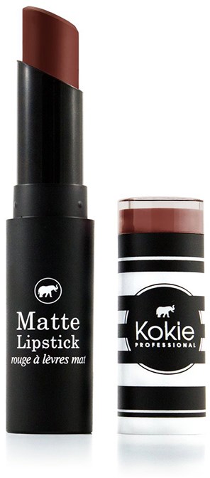 Två läppstift, ett är matt och det andra är i en randig svartvit förpackning.