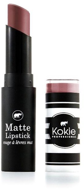 Ein Stick mit mattem Lippenstift in brauner Farbe und ein separater gestreifter Behälter für Lippenbalsam.