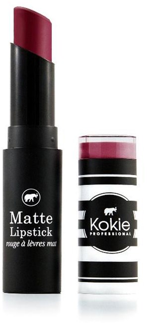 Et leppestift med svart beholder og rød leppestift. Beholderen sier 'Matte Lipstick'.