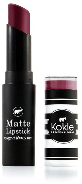 En mat läppstift och ett matchande läppbalsam, båda i svart och vitt förpackning med rosa accenter.