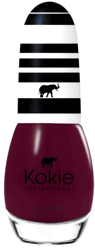 A large nail polish bottle with black and white stripes and a silhouette of an elephant on it.