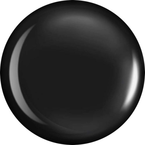 A shiny, black, round object with a glossy surface and a bright reflection on the side.