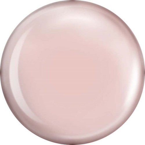 En rund, lyserosa, skinnende kosmetikkapsel med glatt overflate og lett reflekterende finish.