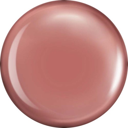 A shiny, round, pinkish-beige object with a reflective surface and smooth edges.
