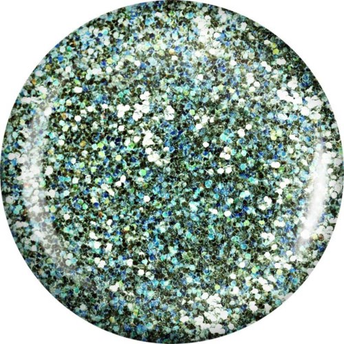 En rund spegel med glitter runt kanterna.