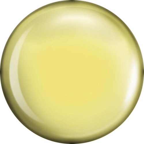 En skinnende, gulgrønn rund gjenstand med glatt overflate, ser ut som en candy eller liten ball.