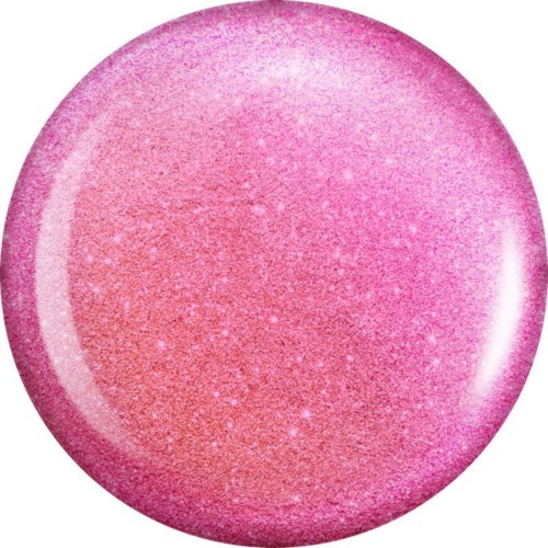 En glänsande, rosa, rund föremål med glitteryta.