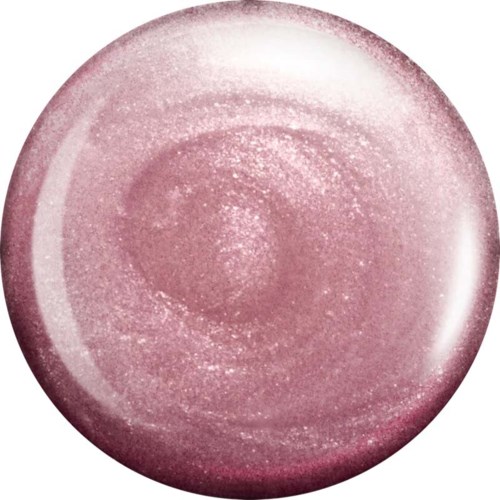 Ett runt, rosa, glänsande föremål med en slät yta och glitter, som liknar en pärla eller en dekorativ ädelsten.