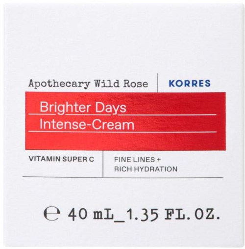 Ihohoitotuote merkiltä Korres, sisältää Bright Days ja Intense-Cream, sisältää C-vitamiinia, kosteutta ja rillejä.