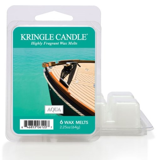 Een doos met zes aqua-geur waxmelts met een bootillustratie op het label.