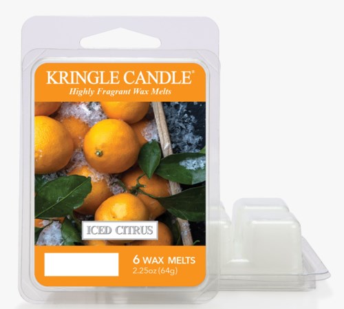 Logotyp för Kringle Candle med apelsiner och blad på etiketten, som visar citrusdoft, 6 vaxsmälta, 2,25 ounces.