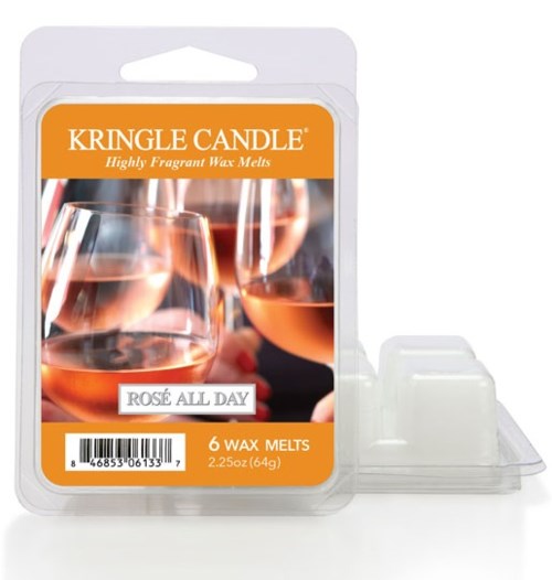 Ett box med sex vaxproppar med en bild av personer som håller glas med rosévin.