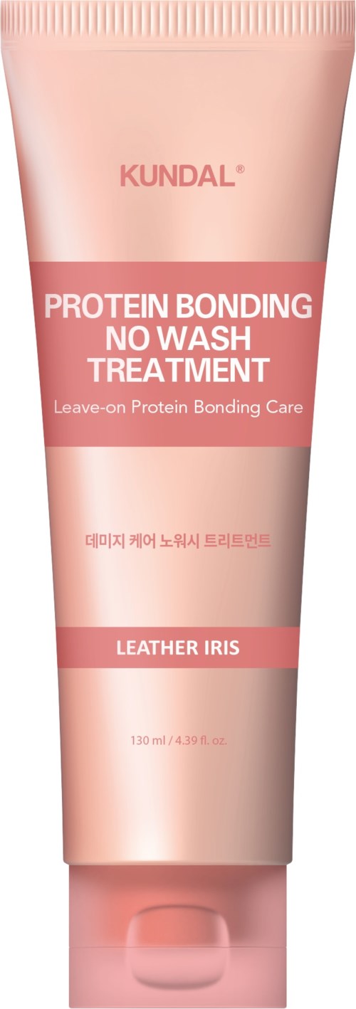En rosa tub av KUNDAL proteinbondning behandling med lock, märkt för läder iris, 150 ml.