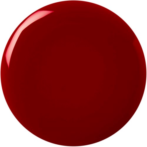 En stor glansig röd cirkel med en vit reflektion i övre vänstra hörnet.
