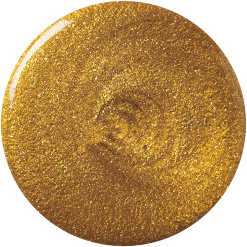 A circular object with a shiny, textured gold surface and a small number or symbol in the center.